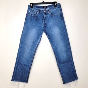 A.P.C Medium Wash Denim Jeans Pants Size 29 Distressed Hem Button Fly